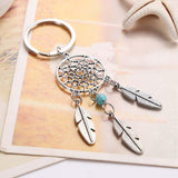 Dream Catcher Key Ring Buckle Pendant Jewelry Gift Pink Green Beads Dreamcatcher Feather Wind Chimes Keychain